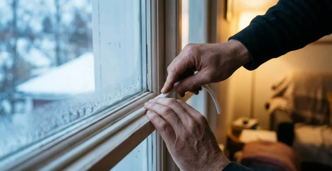 Vue détaillée d'une personne installant un joint d'isolation autour d'une fenêtre