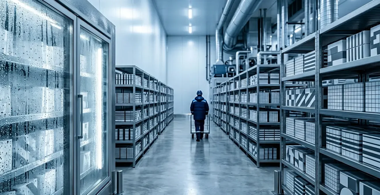 Chambre froide professionnelle avec système de surveillance numérique et organisation optimale des denrées périssables