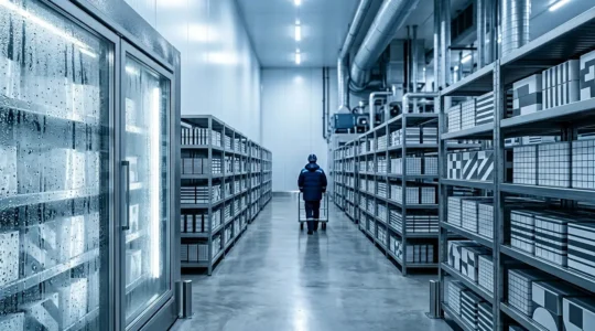 Chambre froide professionnelle avec système de surveillance numérique et organisation optimale des denrées périssables
