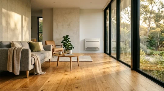 Système de chauffage moderne dans une maison contemporaine illustrant l'amélioration du DPE