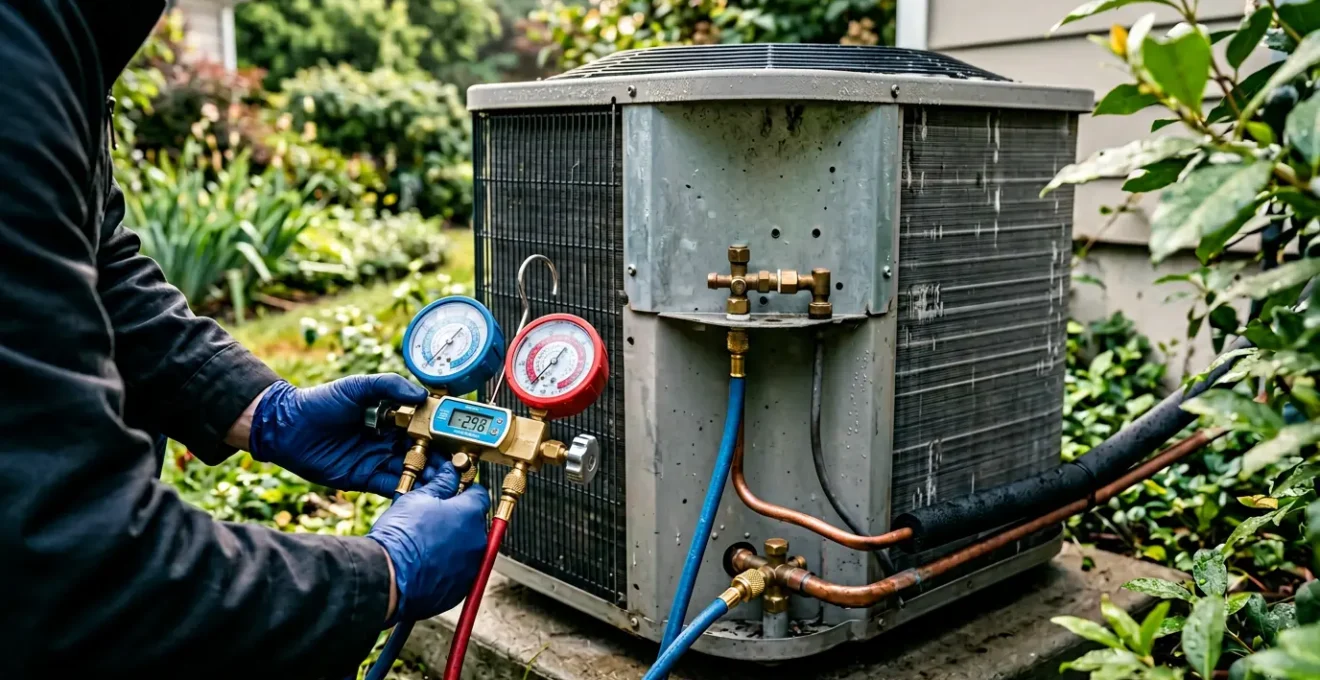 Connexion de manifolds sur une unité extérieure de climatisation pour tirage au vide