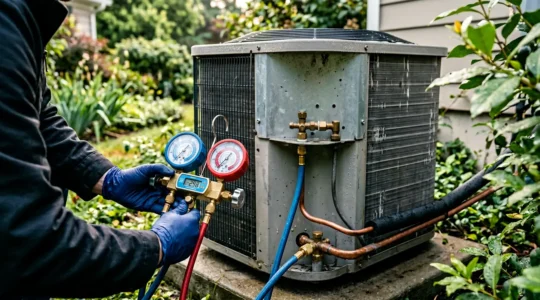 Connexion de manifolds sur une unité extérieure de climatisation pour tirage au vide