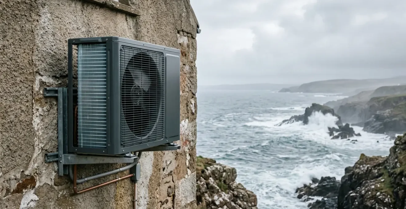 Unité extérieure de climatisation installée en bord de mer avec protection renforcée contre la corrosion
