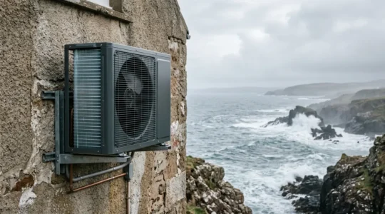 Unité extérieure de climatisation installée en bord de mer avec protection renforcée contre la corrosion