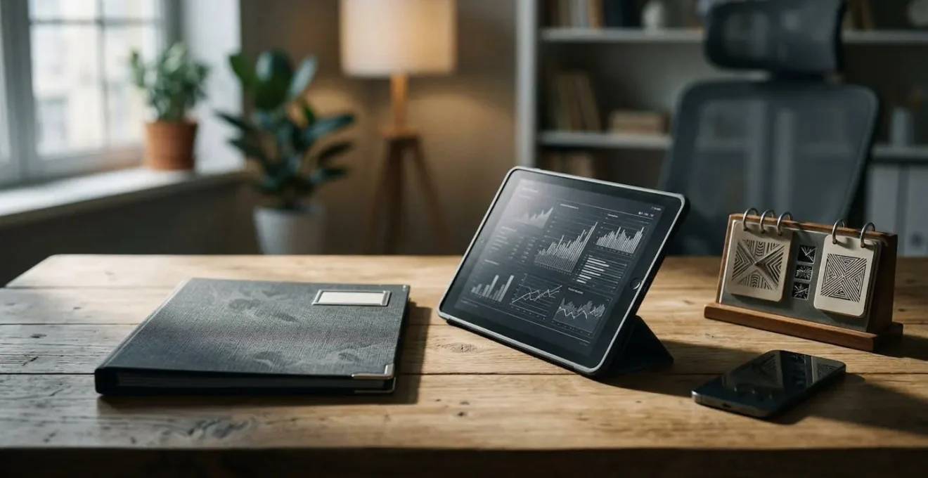 Bureau organisé avec documents de maintenance, calendrier et smartphone pour documenter les problèmes