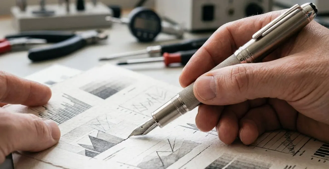 Mains signant un contrat d'entretien avec des outils de maintenance en arrière-plan