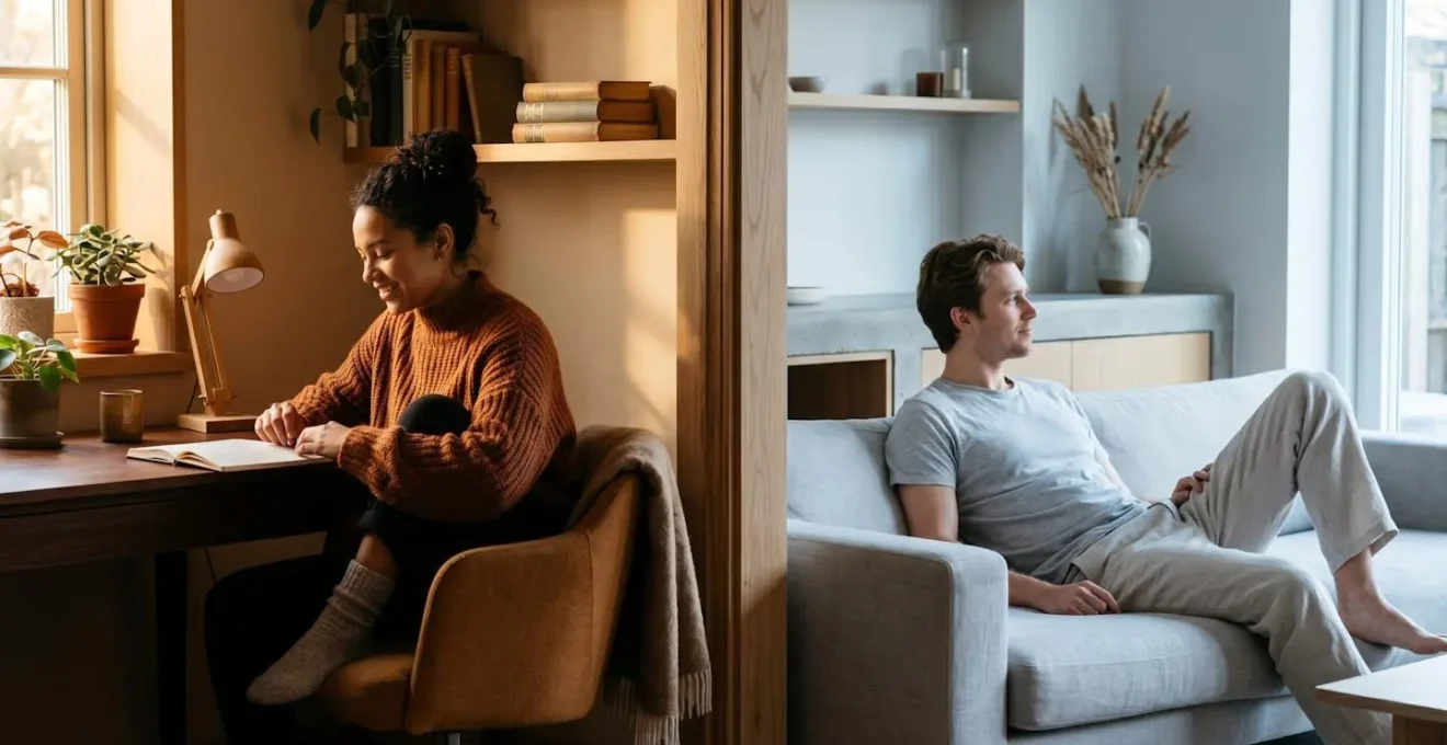 Couple dans des espaces adjacents avec des ambiances thermiques différentes