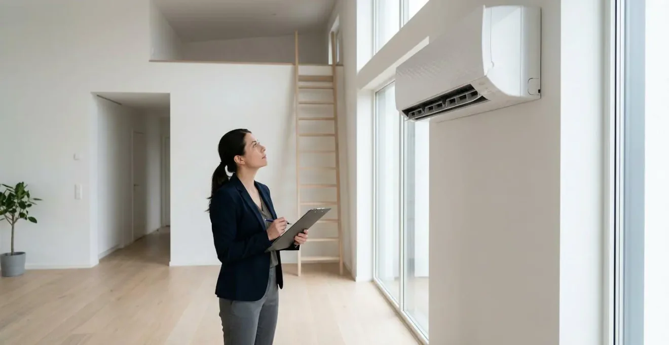 Expert en assurance inspectant une installation de climatisation après sinistre