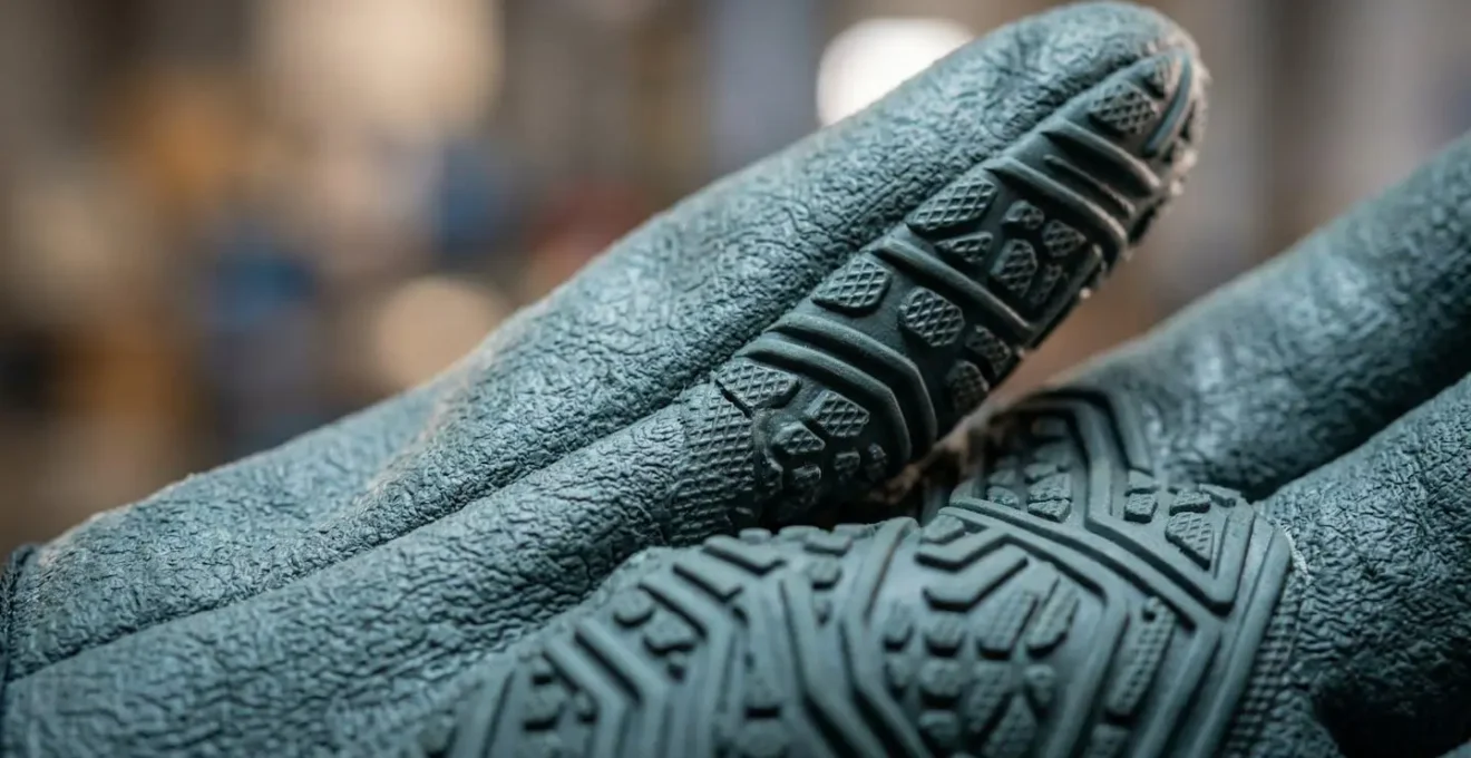 Gros plan sur des gants de protection épais pour manipulation de fluides frigorigènes